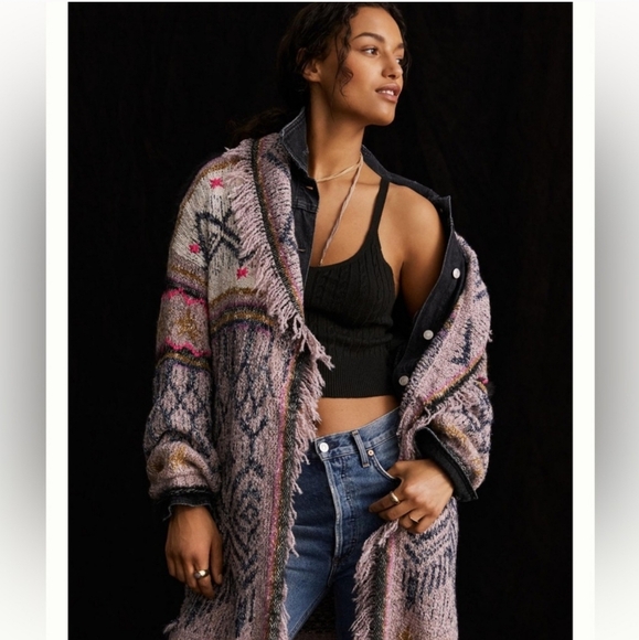 EUC Anthropologie Pink and Gray Patterned Cardigan Size XS/S - Picture 2 of 14